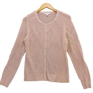 New York‎ & Company Cardigan Sz M Metallic Open Knit Pink Button Down Sweater